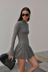 Blair Knit Mini Dress With Pleats - Charcoal