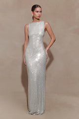 Magnolia Sleeveless Diamante Maxi Dress - Silver