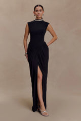 Elisa Diamante Neck Maxi Dress - Black
