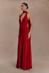 Juliet Slinky Maxi Dress With Scarf - Ruby