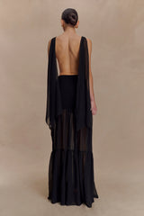 Haille Knit Chiffon Maxi Dress - Black