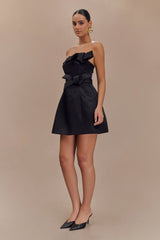 Tatiana Satin Strapless Bow Mini Dress - Black