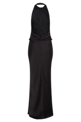Rinna Satin Halter Maxi Dress - Black
