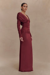 Hayden Long Sleeve Plunge Maxi Dress - Wine