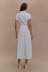 Aysha Buttoned Linen Midi Dress - White