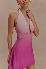 Malakhai Chiffon Halter Mini Dress - Ombre Pink