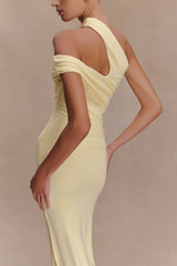 Anastasia One Shoulder Modal Midi Dress - Pale Lemon