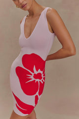 Dorothy Knit Print Mini Dress - Red Deco Fleur Print