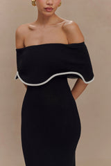 Molly Off Shoulder Knit Midi Dress - Black/White