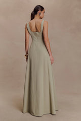 Salma Drop Waist Cotton Maxi Dress - Sage