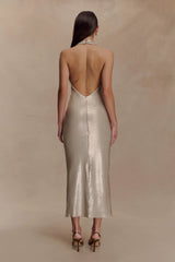 Carnation Sequin Halter Midi Dress - Gold