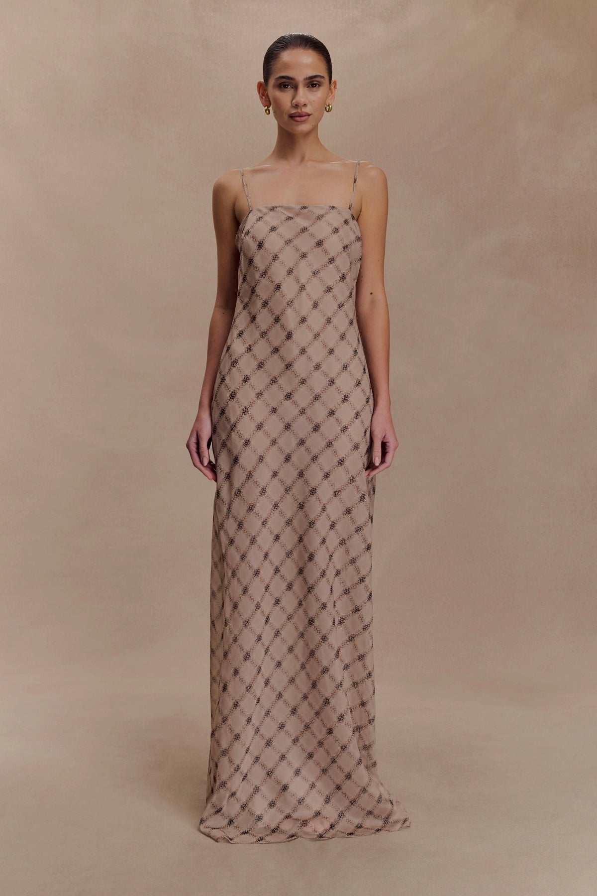 Silvana Chiffon Maxi Dress - Snake Check Print Mocha