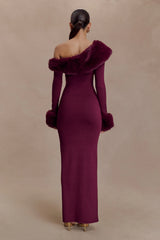Karleigh Faux Fur Knit Maxi Dress - Plum