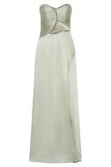 Larissa Satin Maxi Dress With Ruched Petals - Sage