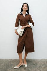 Mikaila Asymmetric Shirt Dress - Dark Chocolate