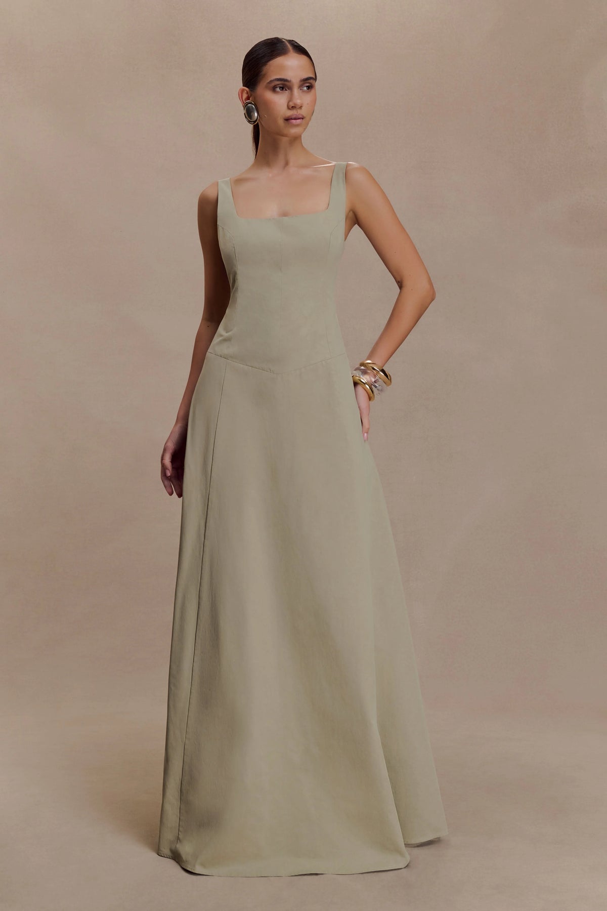 Salma Drop Waist Cotton Maxi Dress - Sage