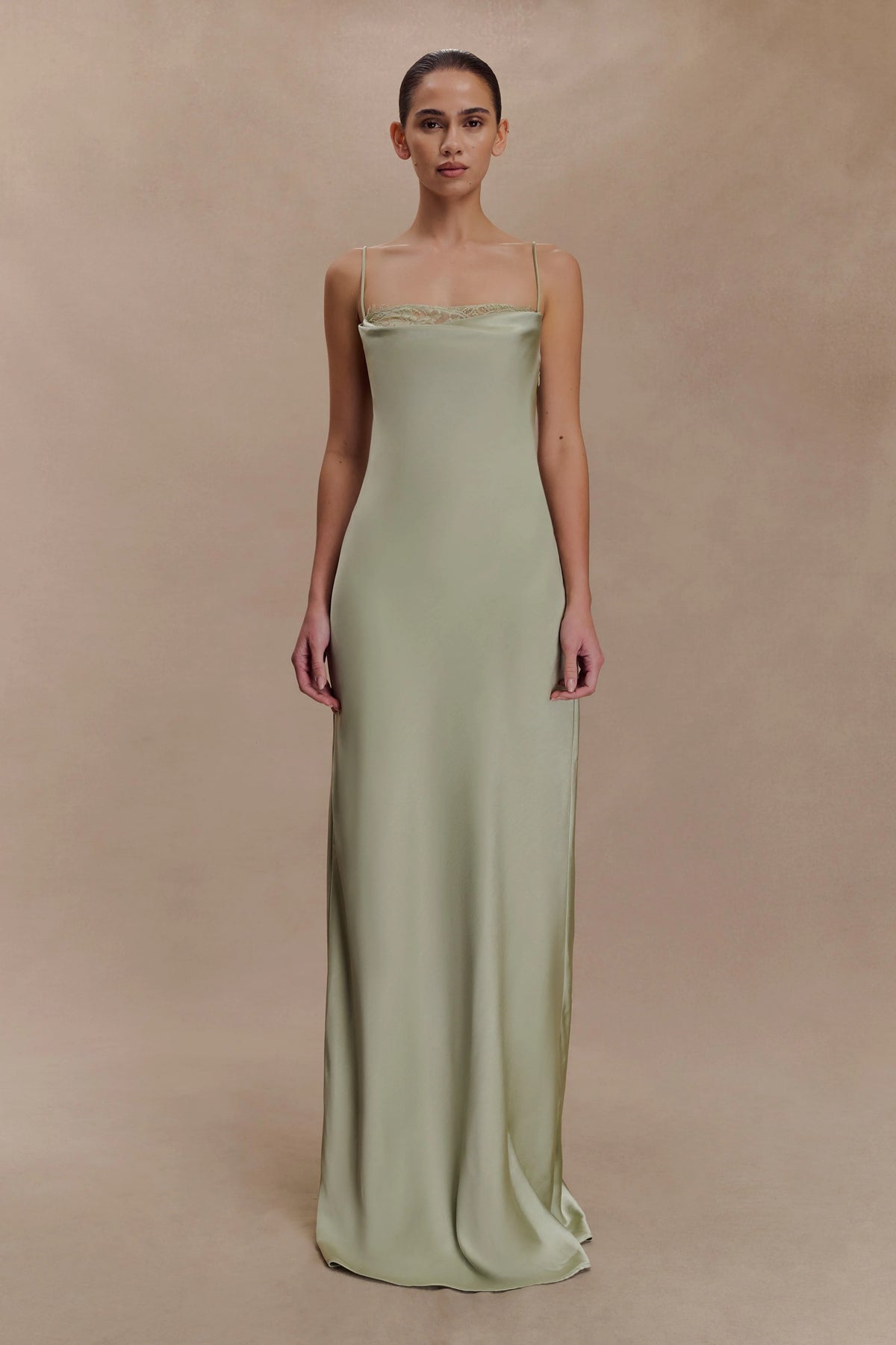 Isadora Lace & Satin Maxi Dress - Sage