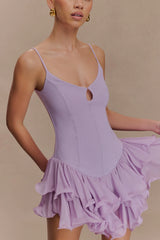 Calantha Ruffle Mesh Mini Dress - Lilac