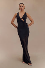 Dove Slinky And Mesh Maxi Dress - Black