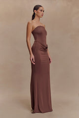 Madison Strapless Slinky Maxi Dress - Chocolate
