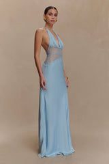 Dinah Lace And Satin Maxi Dress - Cornflower Blue