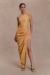 Birgit Linen Midi Dress With Hardware - Deep Peach