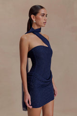 Mattea Diamante Mini Dress With Scarf - Navy
