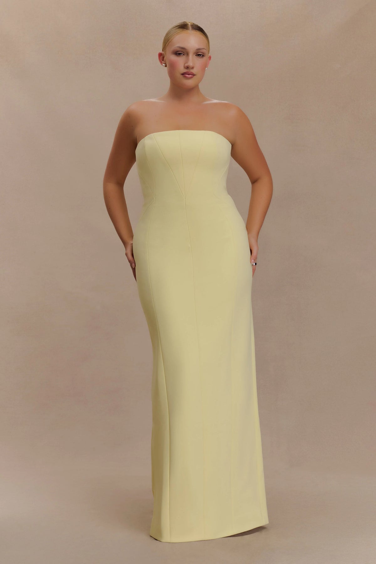 Kalila Strapless Crepe Maxi Dress - Lemon