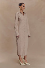 Dorian Fitted Shirt Midi Dress - Wheat Marle