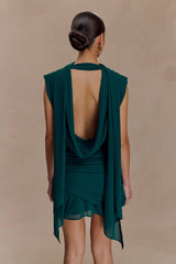 Giulia Chiffon Draped Mini Dress - Dark Emerald