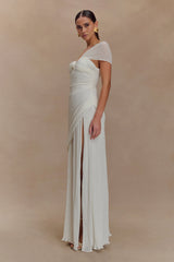 Tamara Shirred Chiffon Midi Dress - White