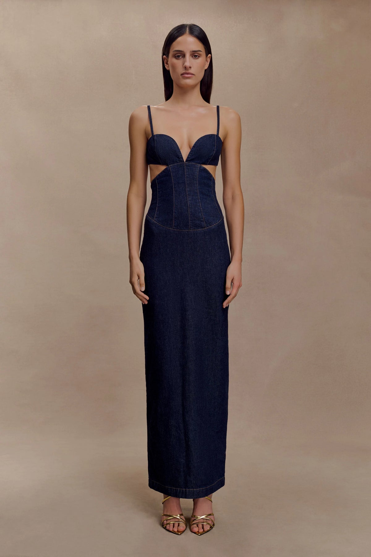 Amila Denim Cupped Maxi Dress - Indigo Blue