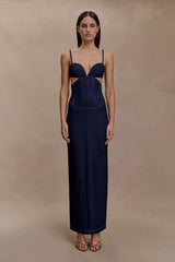 Amila Denim Cupped Maxi Dress - Indigo Blue