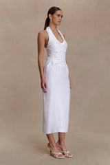 Daniela Ruched Halter Midi Dress - White