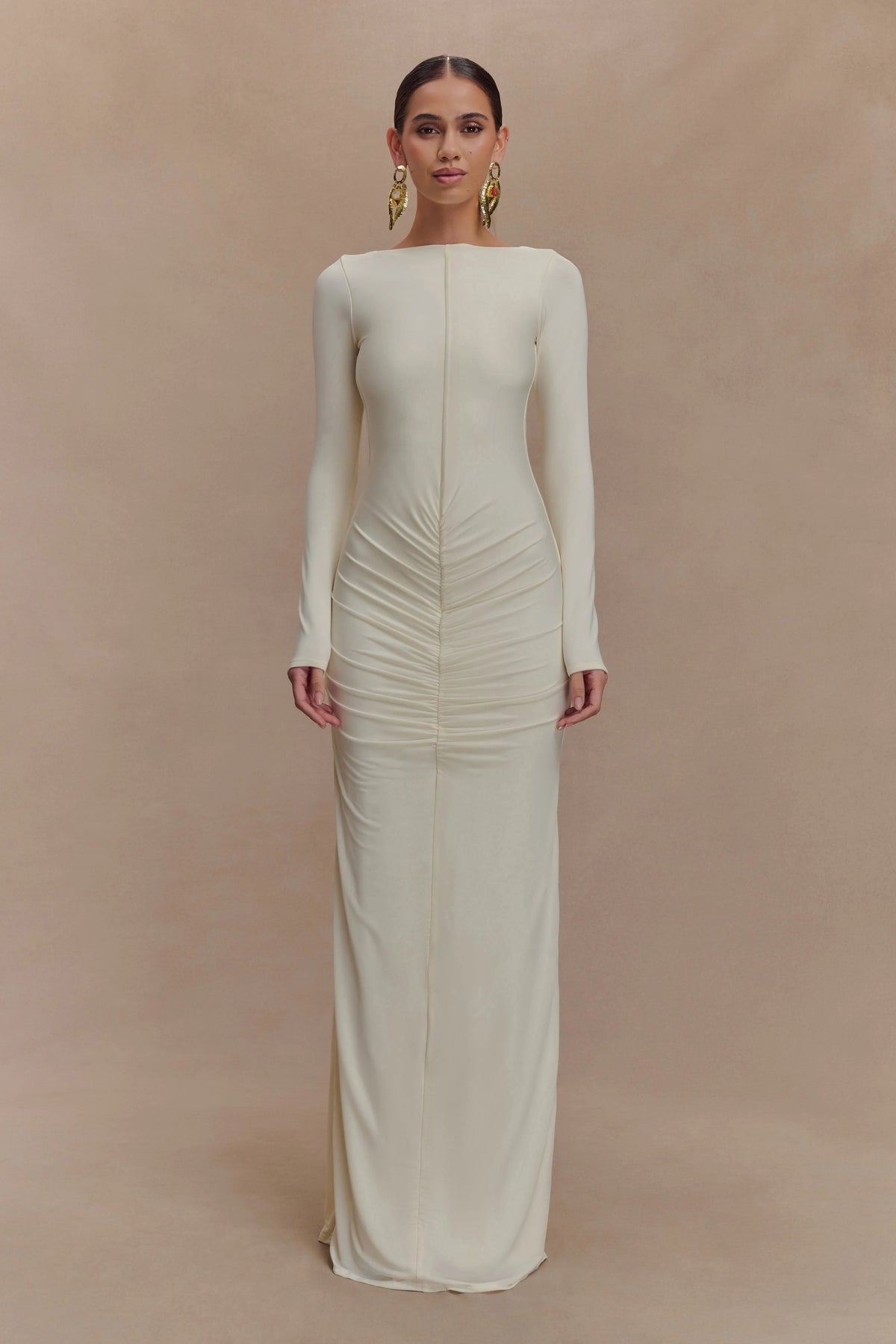 Louisa Long Sleeve Slinky Maxi Dress - Ivory