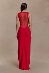 Marlon Crepe And Mesh Maxi Dress - Cherry Red