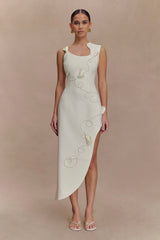 Virginia Suiting Embroidered Midi Dress - White