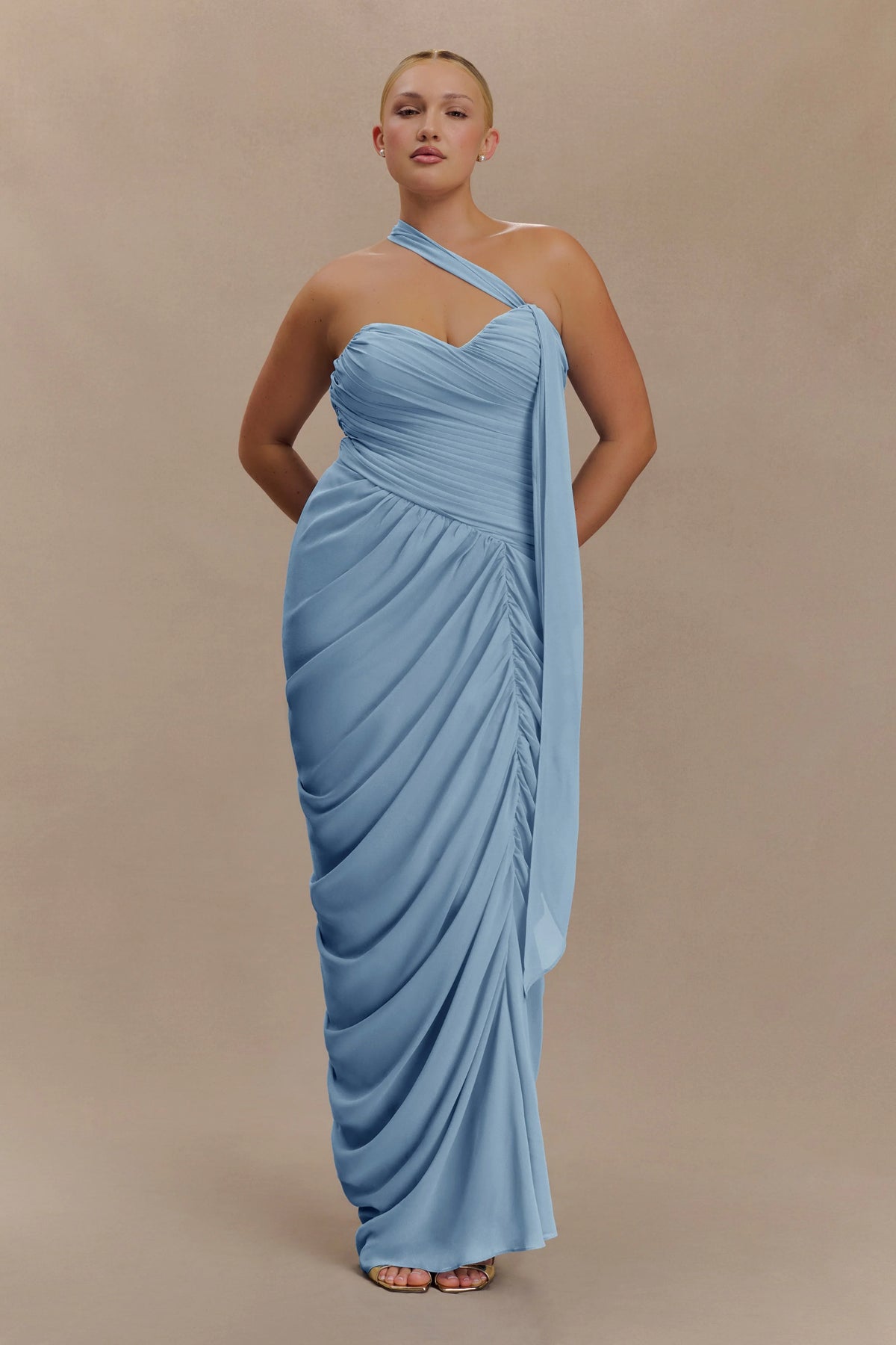 Micaela Chiffon Gathered Maxi Dress - Alaskan Blue