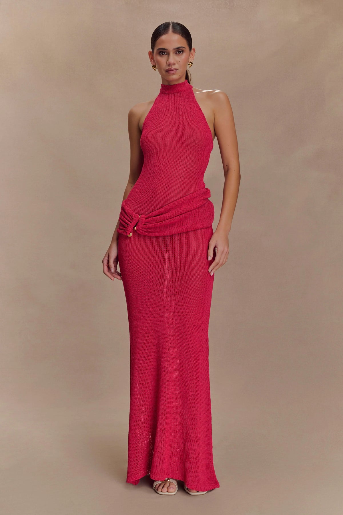 Reece Halter Knit Maxi Dress - Dragonfruit