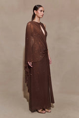 Bakari Diamante Cape Maxi Dress - Chocolate