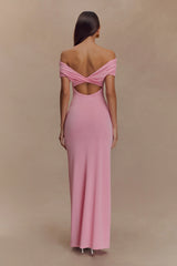 Imogen Off Shoulder Slinky Maxi Dress - Candy Pink