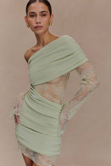 Luxie Lace Knit Mini Dress - Pastel Green