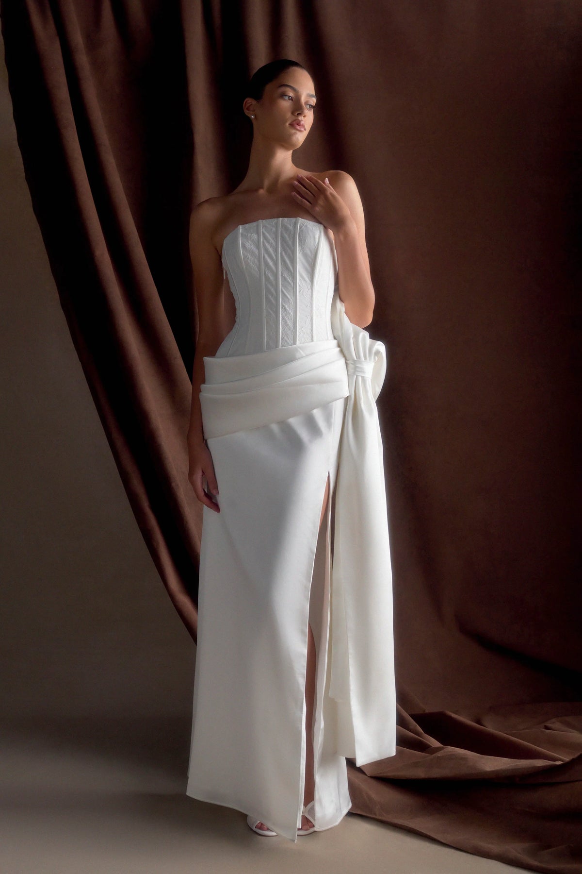 Galia Satin Corset Gown - White