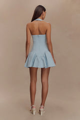 Calipso Halter Mini Dress - Cornflower Blue