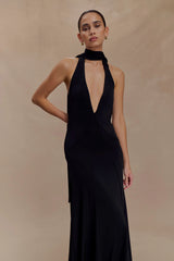 Juliet Slinky Maxi Dress With Scarf - Black