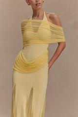 Gabrielle Slinky And Mesh Maxi Dress - Lemon