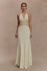 Dinah Lace And Satin Maxi Dress - Lemon