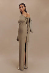 Nicola One Shoulder Crepe Maxi Dress - Mushroom