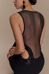 Angelique Beaded Crepe Maxi Dress - Black