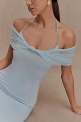 Bernadina Mesh And Slinky Halter Maxi Dress - Pale Blue